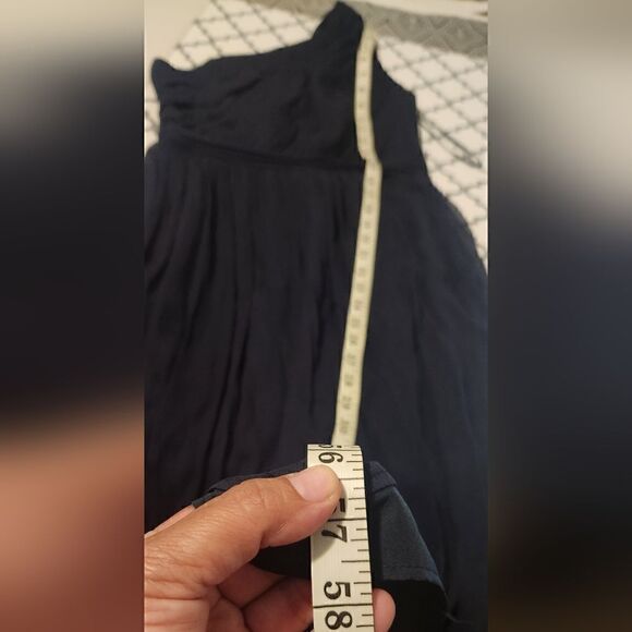 J. Crew One Shoulder Corrugated Silk Navy Blue Dress Size 6 - Picture 9 of 11